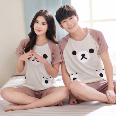 Đồ ngủ đôi nam nữ thời trang hoạt hình dễ thương, bộ đồ mặc nhà bằng vải cotton