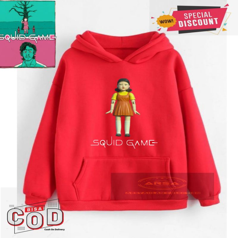 Áo Khoác Hoodie In Hình Mực Game Squid Game Hàn Quốc Cho Bé Từ 2-10 Tuổi Chất Liệu 02