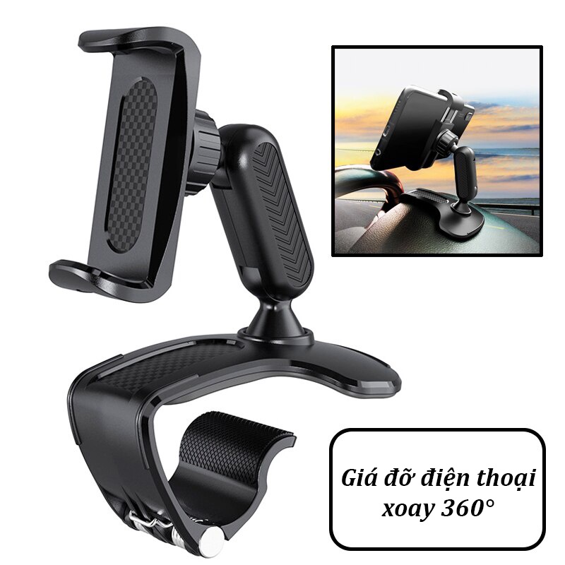 Kẹp Điện Thoại Gắn Trên Bảng Điều Khiển Đồng Hồ Xe Ô Tô, Đế Xoay 360 Độ