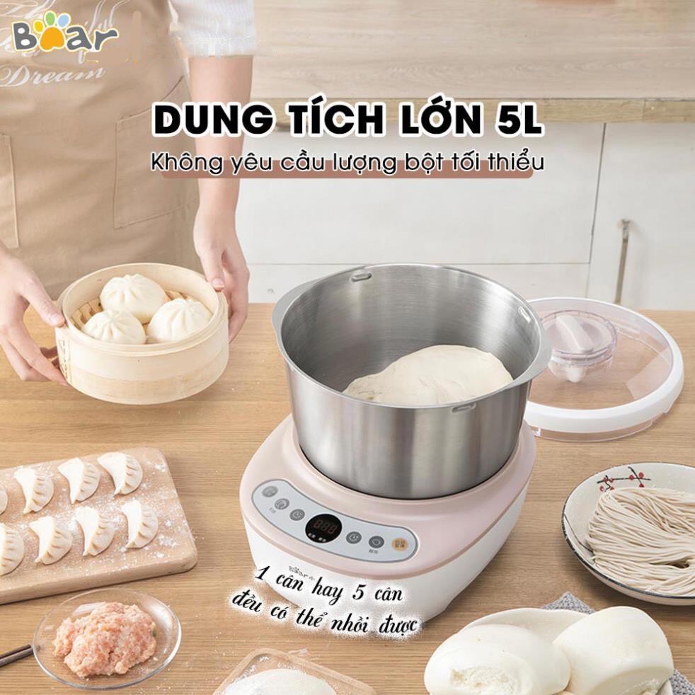 Máy Nhào Bột, Máy Nhồi Bột Tự Động Bear 5L, 2 chế độ trộn và ủ, đảo đều đa góc, hẹn giờ tự động - LB1910213