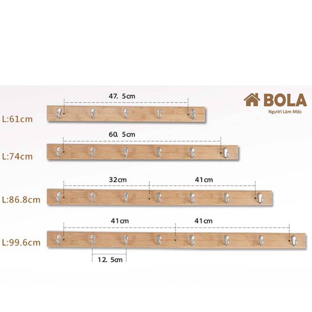 [Mã giảm 8% tối đa 1 Triệu đơn 500k] Móc Treo Quần Aó - Móc Treo Tường Bằng Gỗ Cao Cấp Bola