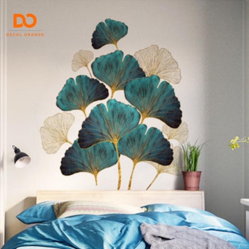 Decal dán tường 3D lá bạch quả trang trí phòng ngủ phòng khách