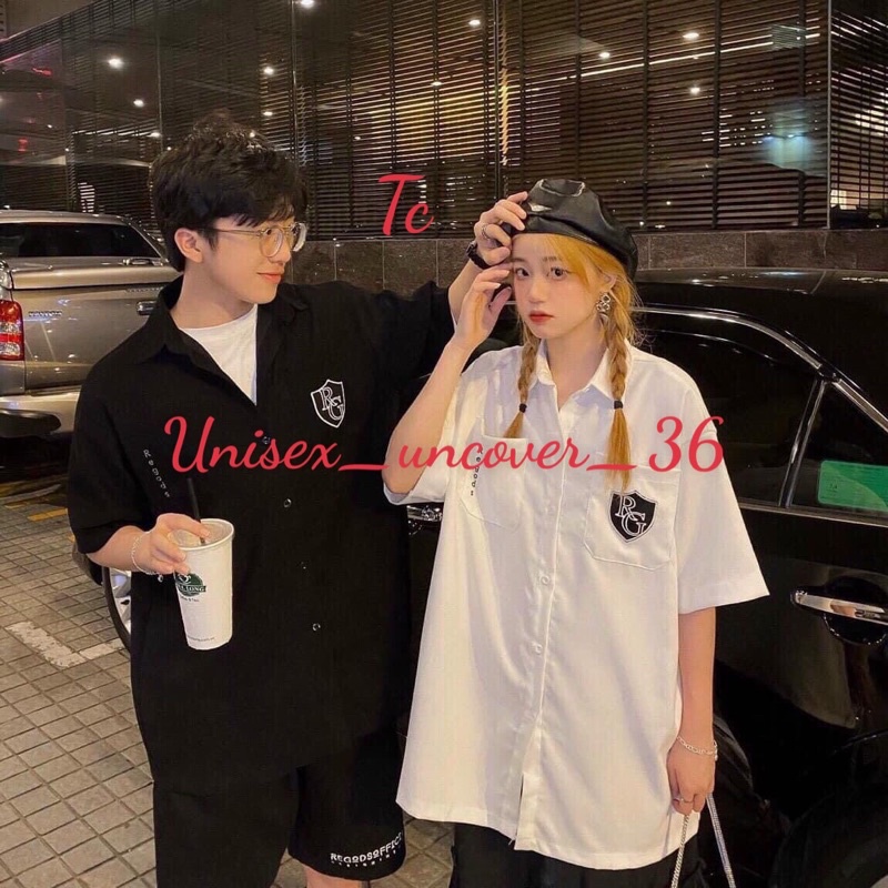 ÁO Sơ Mi Cộc Tay Thêu Lô Gô Nam Nữ UNISEX