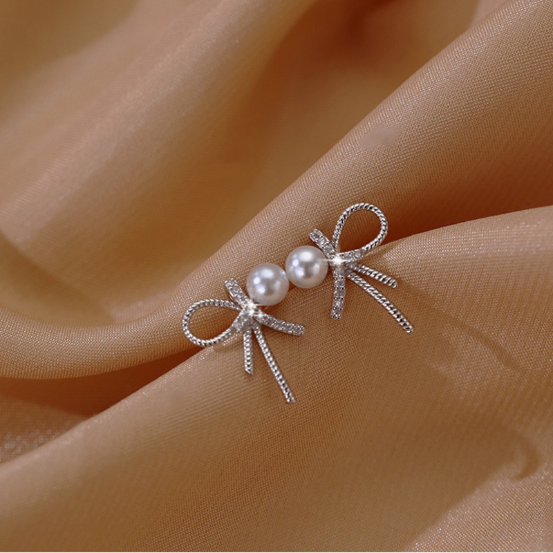 Bông tai ngọc trai thời trang nữ cao cấp hàn quốc nơ bông tai rhinestone