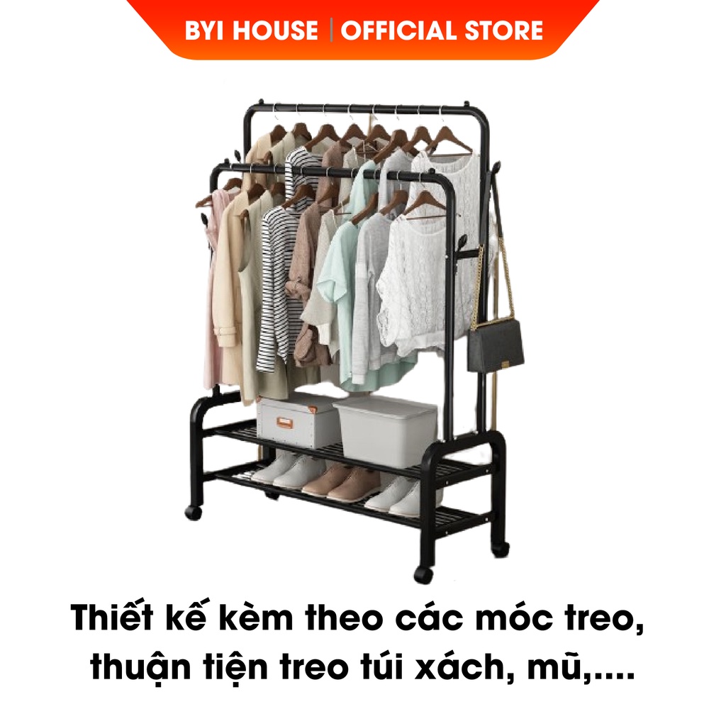 [Quà Tặng]Giá Kệ Treo Quần Áo, Giàn Phơi Quần Áo, Kệ Phơi Đồ 2 Thanh 2 Tầng Thông Minh Phong Cách Hàn Quốc - BYI House