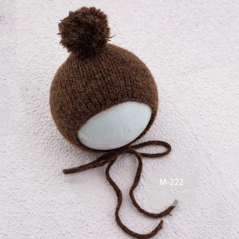 Mũ Beanie Dệt Kim Phối Lông Làm Thủ Công Làm Phụ Kiện Chụp Ảnh Cho Bé Sơ Sinh