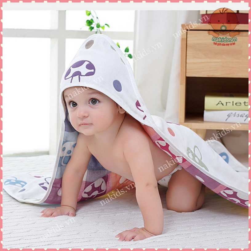 Khăn Tắm, Khăn Ủ Có Mũ 6 Lớp Chất Liệu Cotton Sợi Tre Siêu Mềm Mại - Khăn Đa Năng Có Thể Làm Chăn Hàng Cao Cấp MS99