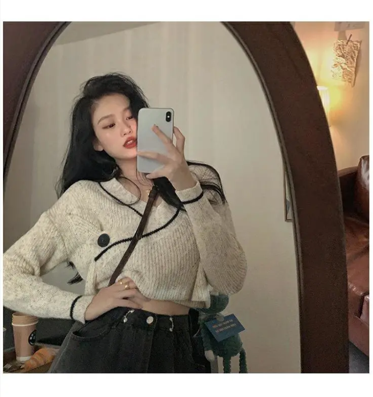 Áo khoác cardigan dệt kim cổ chữ V phong cách thời trang nữ