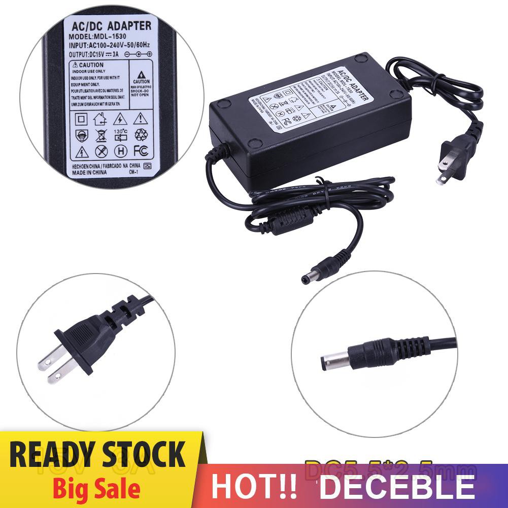 Deceble 15V 3A Audio Power Supply Adapter Charger AC to DC  Converters 5.5x2.5mm