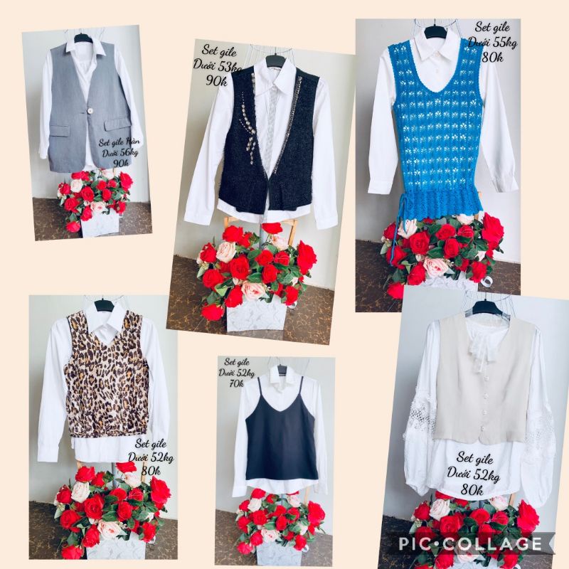 set gile mix sơ mi trắng