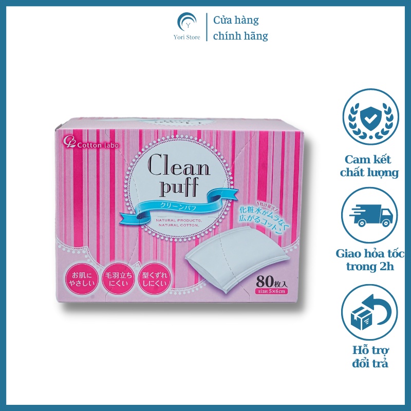 Bông tẩy trang Nhật Bản Clean Puff cao cấp 80 miếng