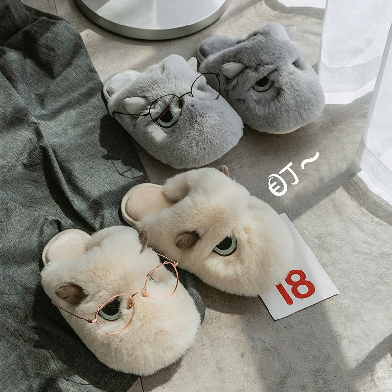 Dép cotton đi trong nhà mùa đông chống trượt phối lông dễ thương cho nam và nữ