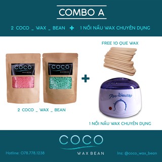 Sáp wax lông Coco Wax Bean + nồi nấu wax chuyên nghiệp (free que wax)