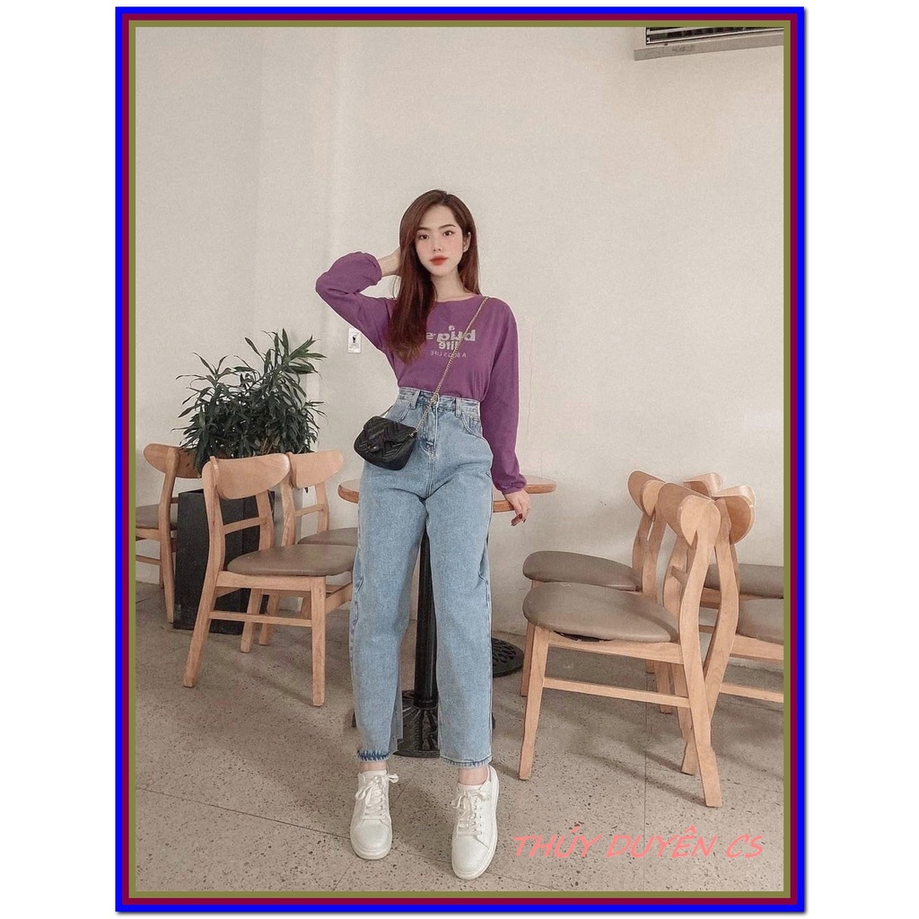 Quần jean nữ BAGGY TRƠN XANH NHẠT xịn xò , quần bò 9 tấc nữ chất jean đứng vải, shop giá sỉ F124