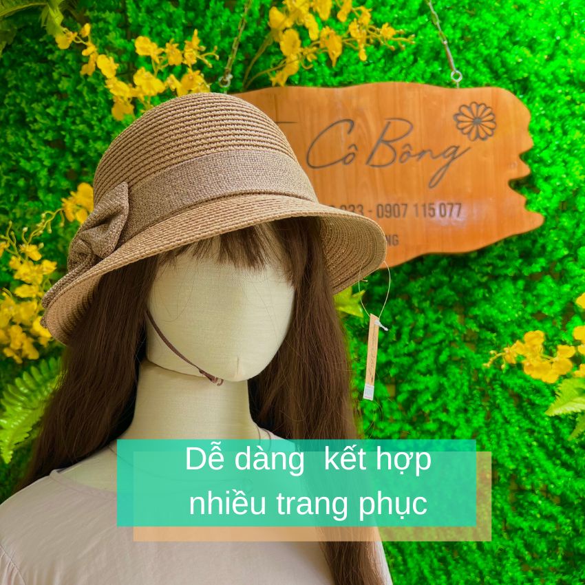 Mũ Bucket cói kết nơ vải duyên dáng