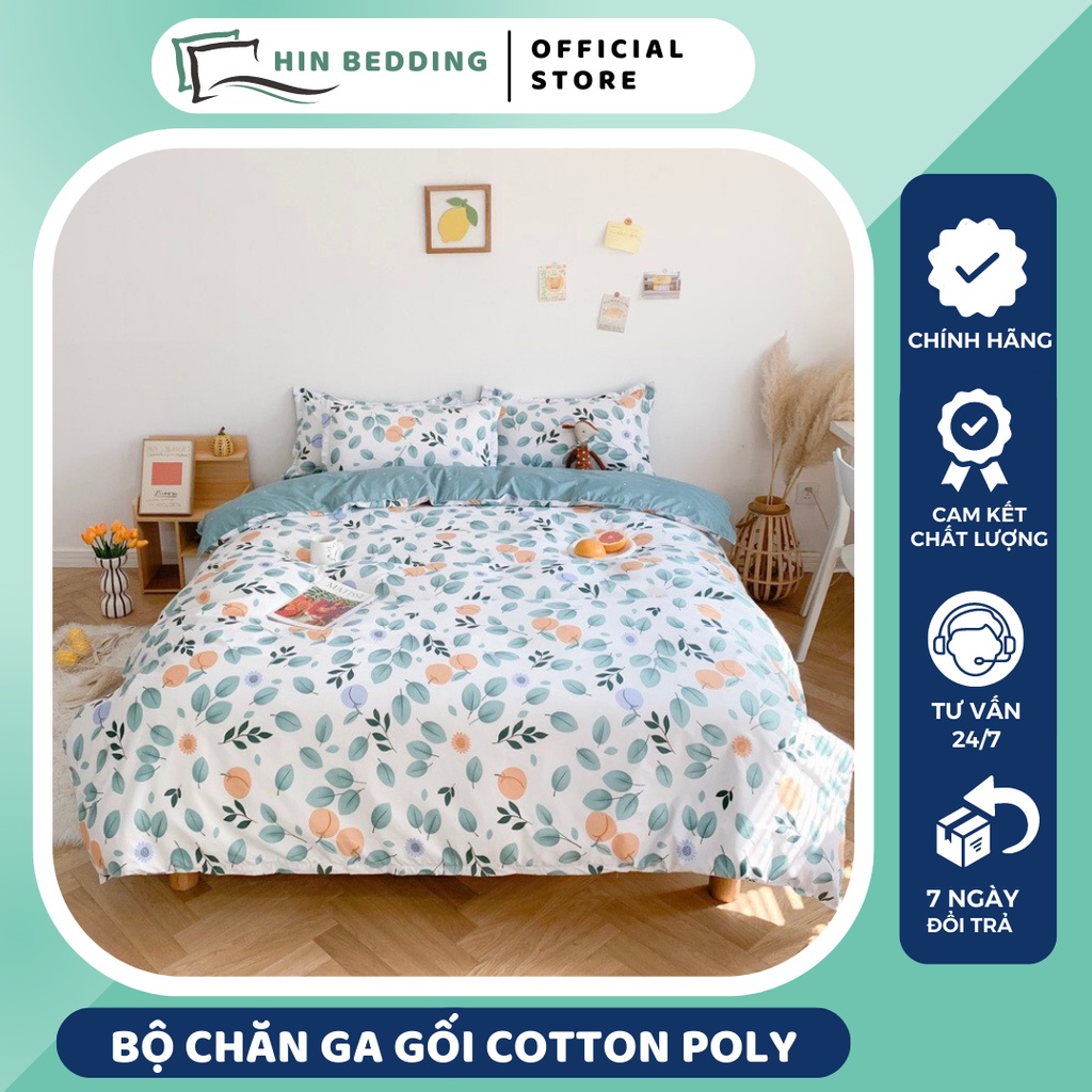Bộ Chăn Ga Gối Cotton Poly HIN BEDDING Nhiều Mẫu, Phong Cách Hàn Quốc Miễn Phí Bo Chun Ga Giường