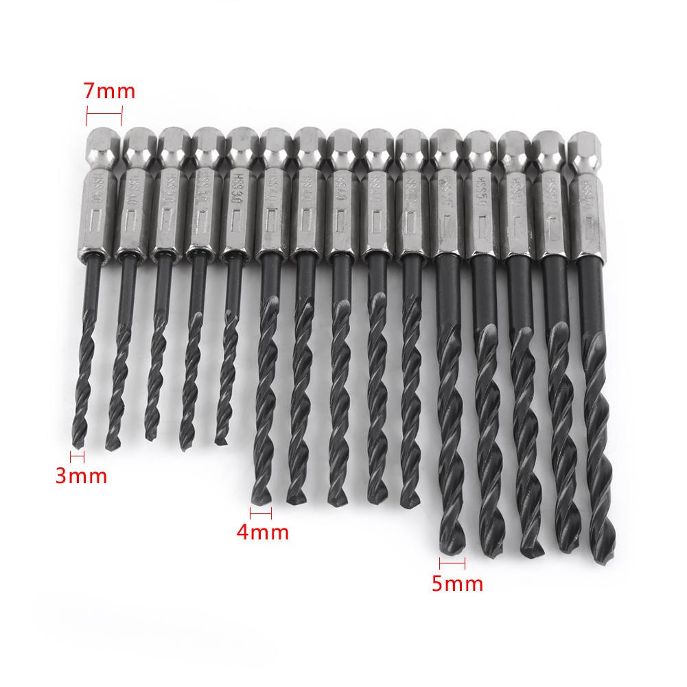 Set 15 Mũi Khoan Xoắn Ốc 3 / 4 / 5mm Tốc Độ Cao Bằng Thép Cho Máy Khoan Gỗ