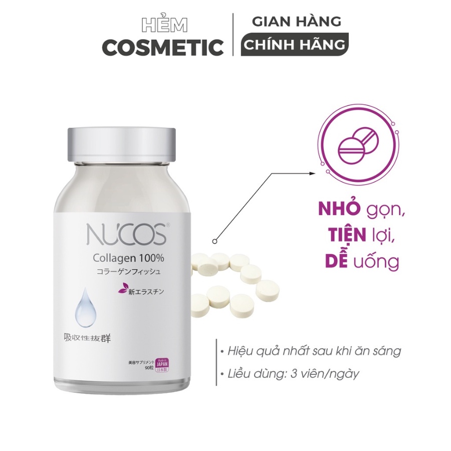 Collagen đẹp da dưỡng ẩm Nucos collagen 100% 90 viên - Hẻm Cosmetic