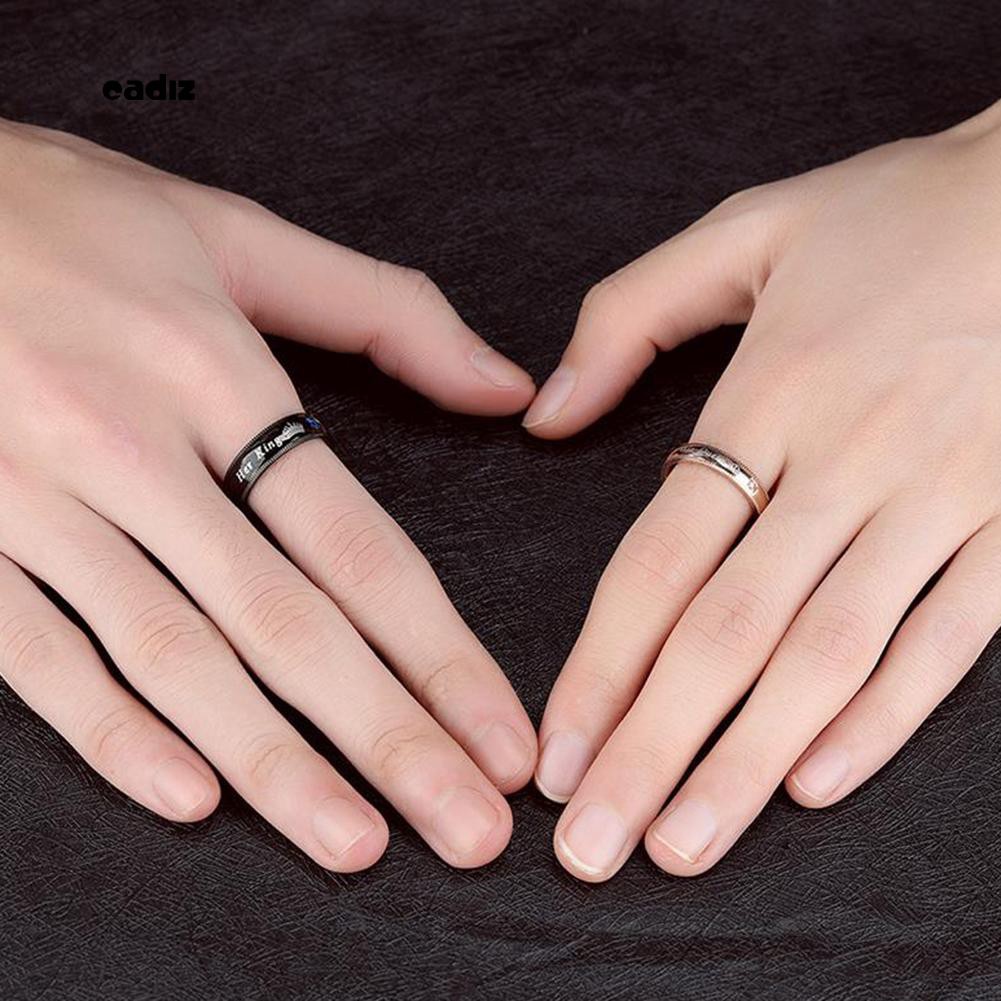 Nhẫn cặp đôi bằng thép titan đính đá His Queen