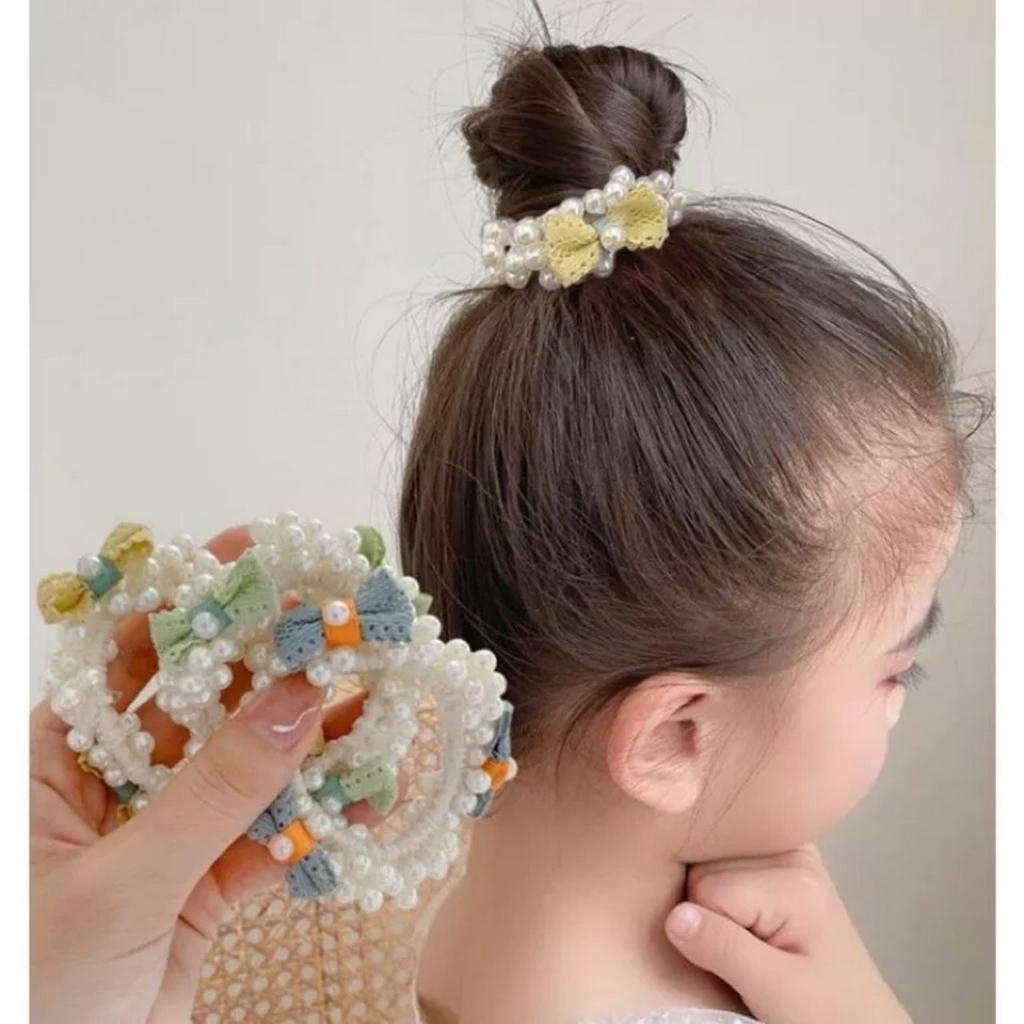 Dây Chun Buộc Tóc Bé Gái Đính Nơ Gắn Vương Miện Lấp Lánh
