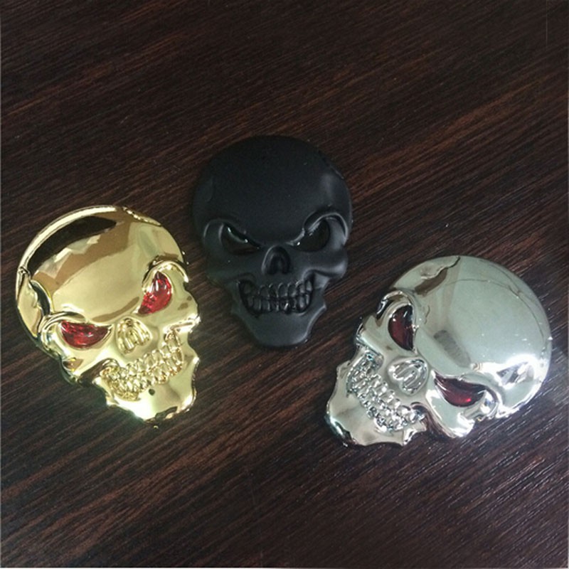 Hình dán đầu lâu kim loại 3D trang trí xe hơi