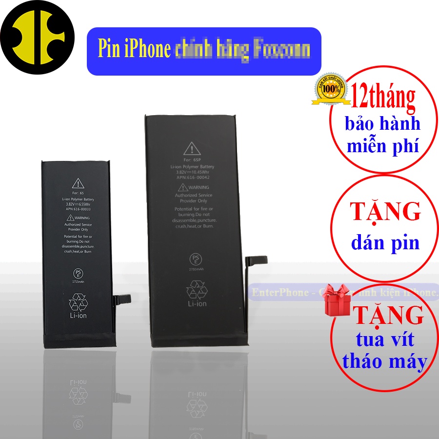 Pin ĐT 5/5S/5C/6/6S/6 Plus/6S Plus/7/7 Plus/8/8 Plus/X Foxconn bảo hành 12 tháng.