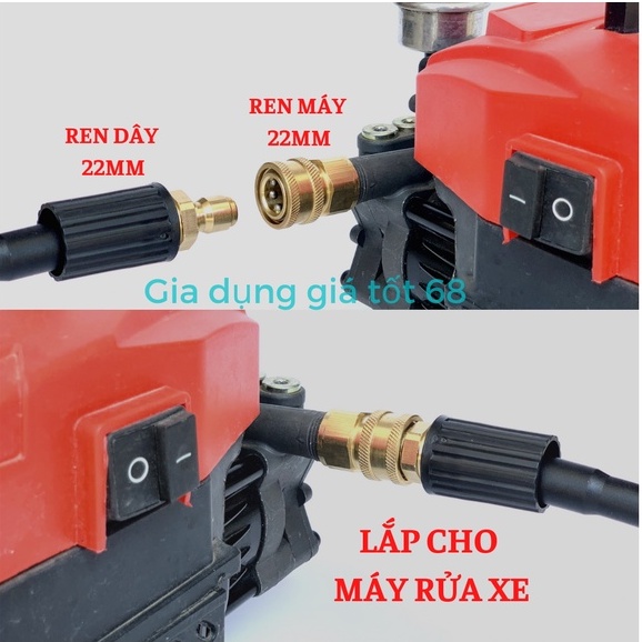 Khớp nối nhanh ren 22mm, Khớp nhanh lắp máy rửa xe chống xoắn dây, tháo lắp nhanh gọn