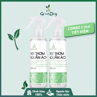 Combo 2 xịt thơm quần áo fluers, hương hoa cỏ thanh mát dành cho nữ - chai 280ml