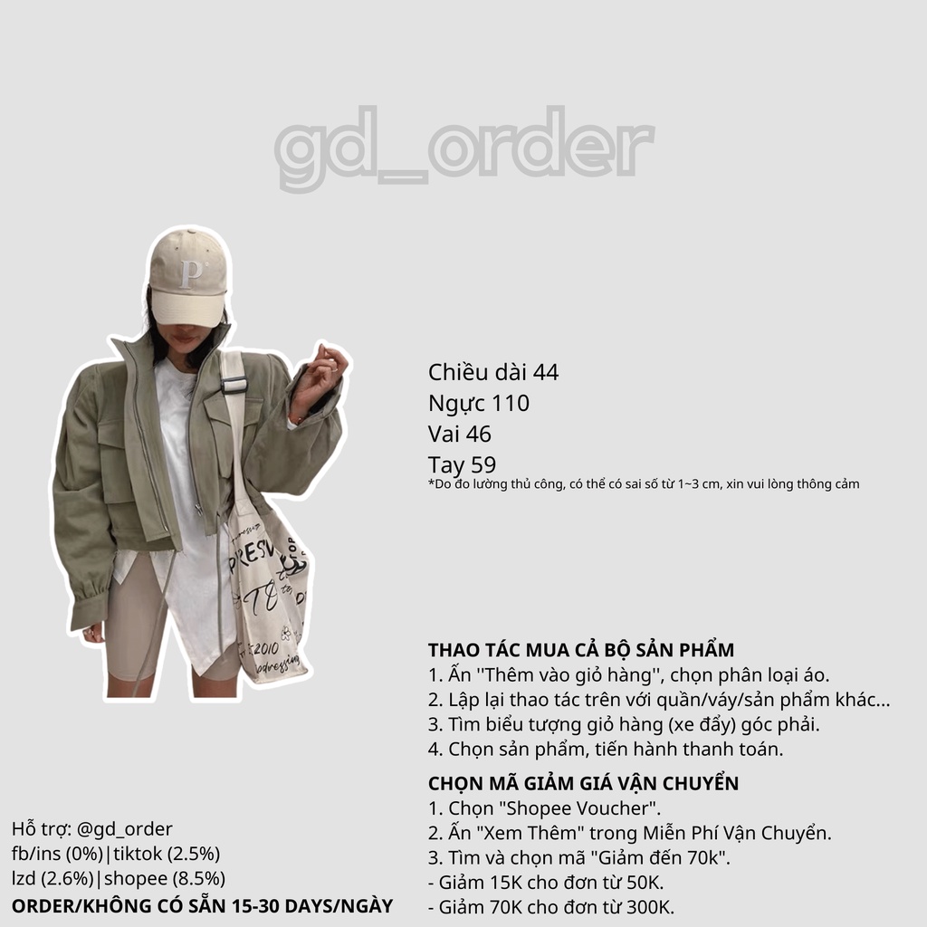 K24|Áo khoác nữ retro hàn quốc dáng ngắn croptop đẹp chất kaki cá tinh gd_order