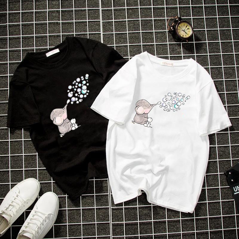 Áo thun unisex form rộng đôi bạn thỏ và voi đáng yêu thời trang cá tính vải dày mịn 2019T1303