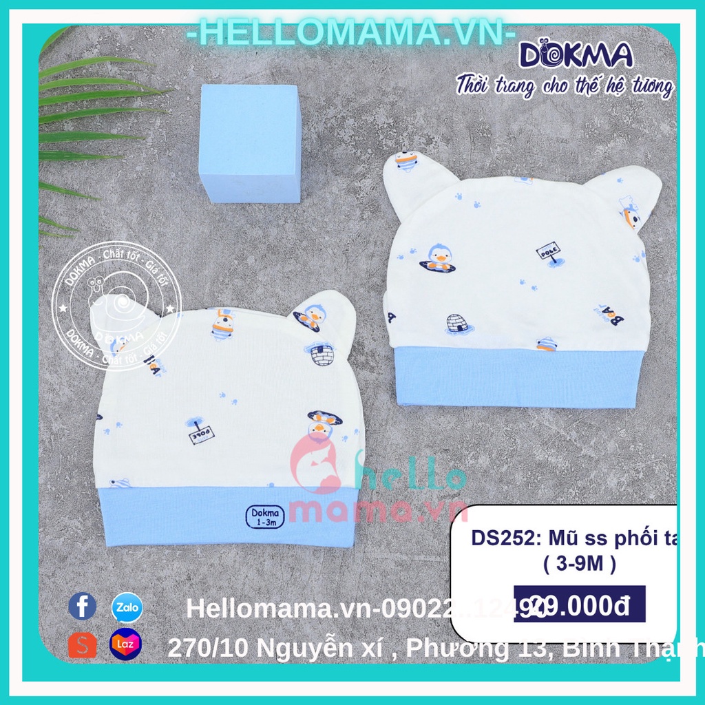 Mũ sợi tre mềm phối tai dễ thương Dokma cho bé sơ sinh (từ 3-9 tháng tuổi)