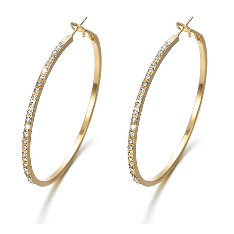 Bông Tai Dạng Vòng Tròn Lớn Đính Đá Pha Lê Thời Trang Mới Cho Nữ