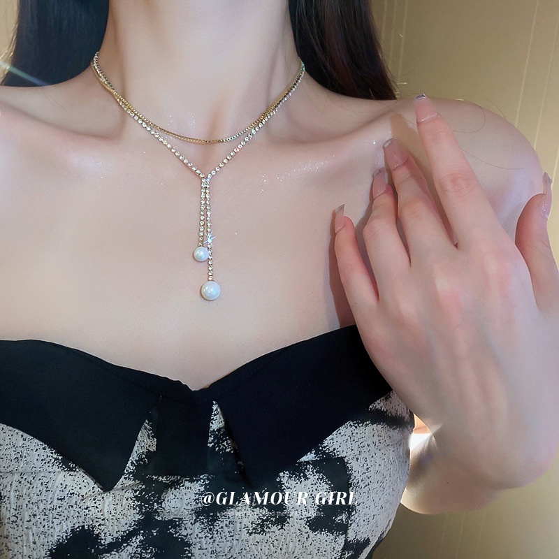 Vòng cổ nữ hai lớp đính ngọc cao cấp phong cách Hàn Quốc