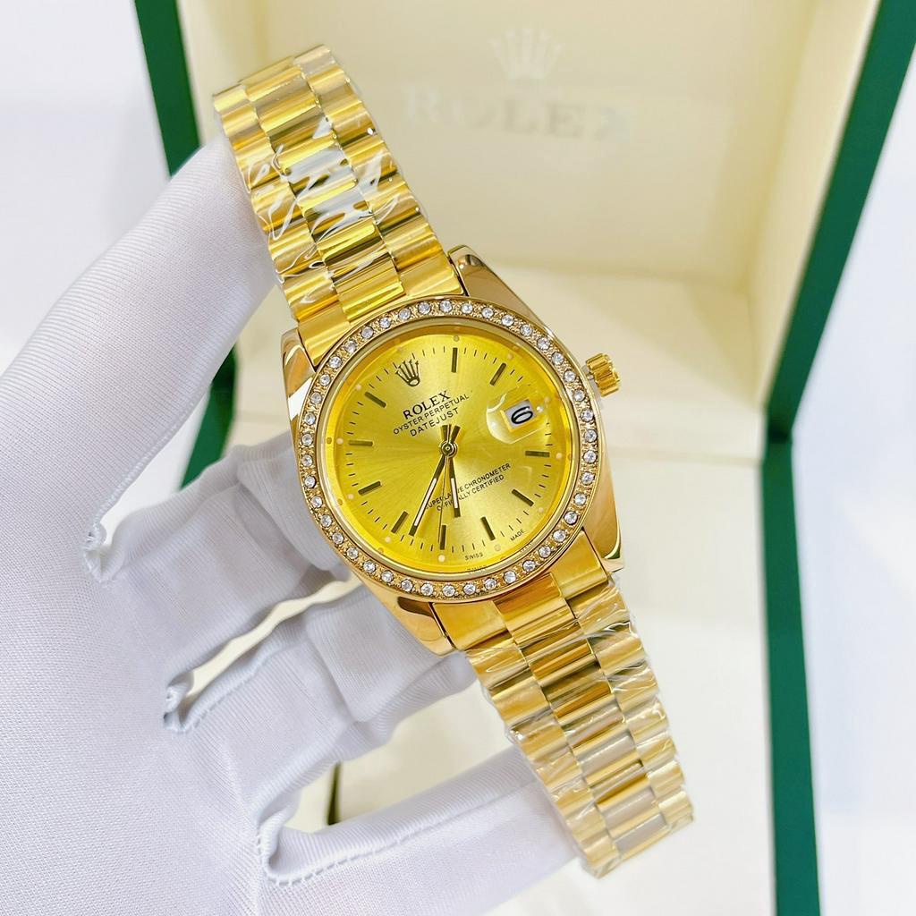 Đồng Hồ Nam ROLEX Viền Đính Đá - Size 36mm, Mặt Kính Cường Lực, Máy Pin, Dây Thép, Chống Nước 3ATM Bảo Hành 6 Tháng