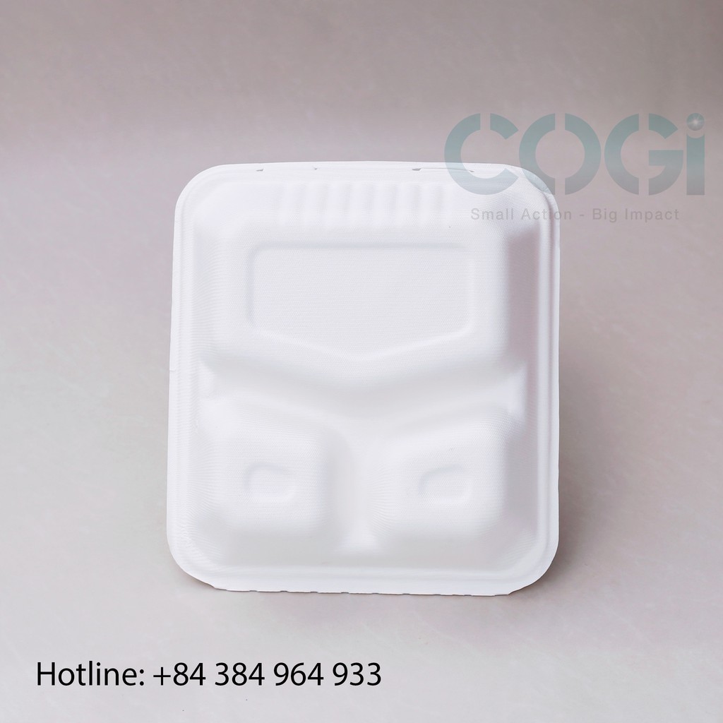 COMBO 50 HỘP CƠM BÃ MÍA 3 NGĂN 800ML - NẮP NHỰA/ 50 PCS TRIPLE COMPONENT BAGASSE LUNCH BOX 800ML WITH PLASTIC LID