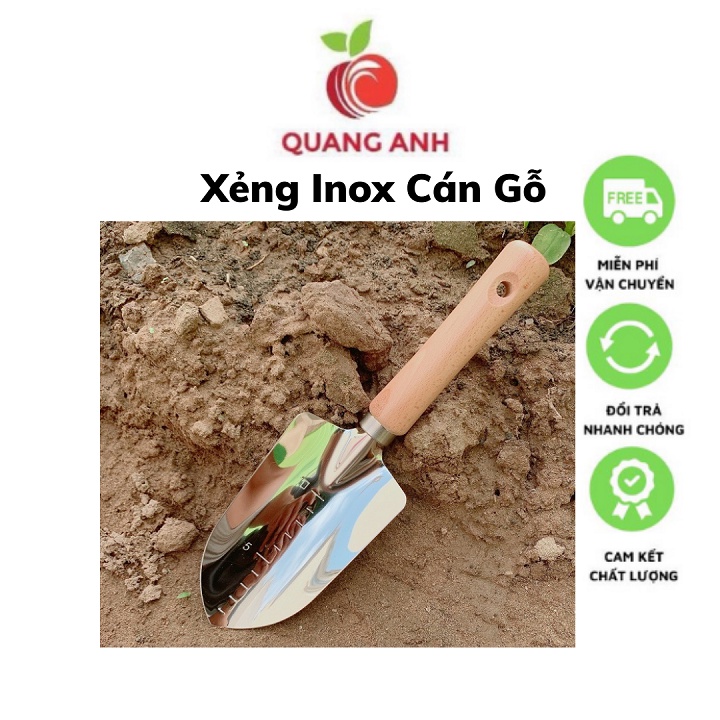 [FreeShip] Xẻng Làm Vườn Cầm Tay Inox Cao Cấp 28cm - Xẻng Cán Gỗ Nhật Bản DT1080