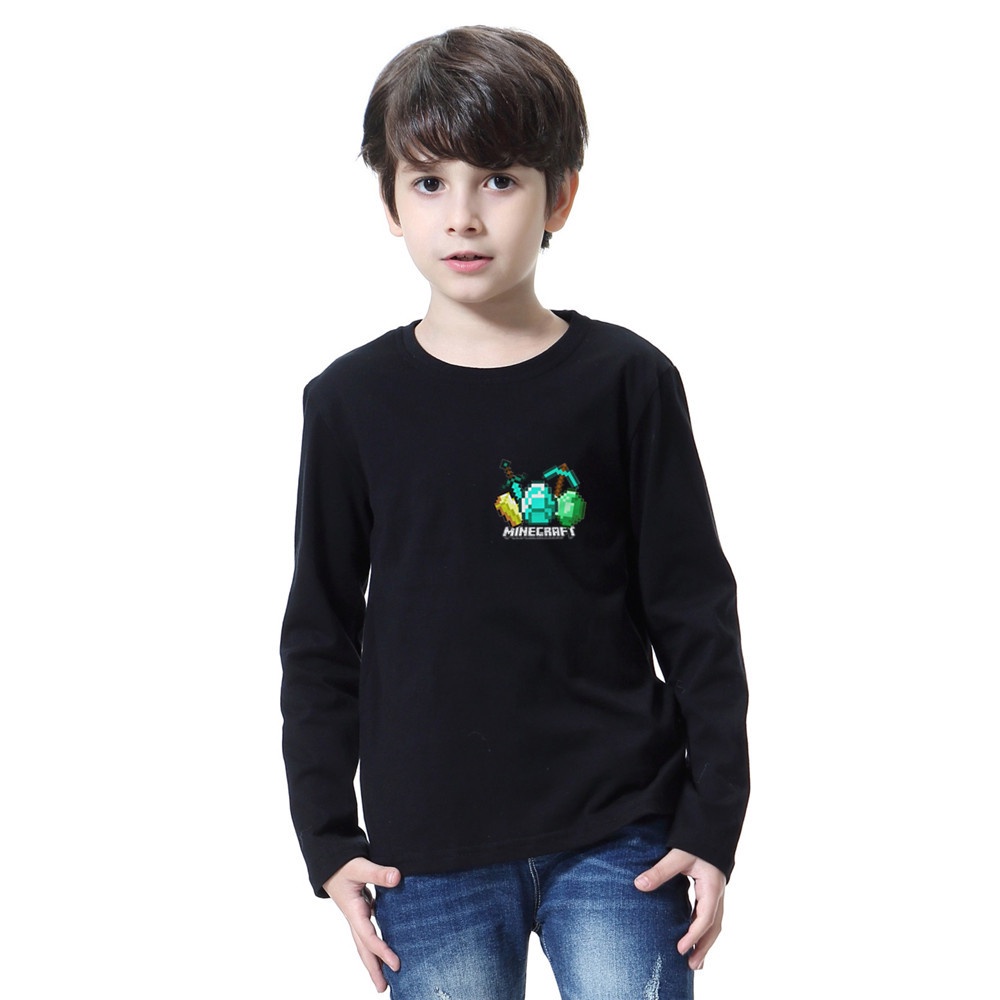Áo thun dài tay cho bé trai minecraft công cụ kim cương