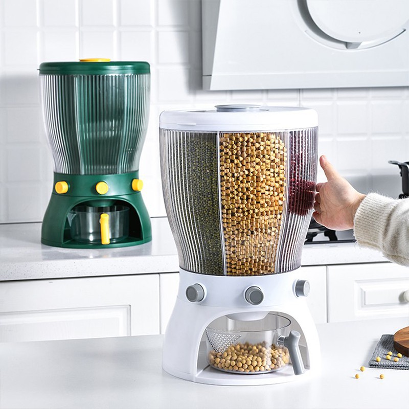 Thùng đựng gạo và ngũ cốc 4 ngăn thông minh dung tích 10kg - Có nút bấm dễ dàng để lấy gạo (loại mới 2021)