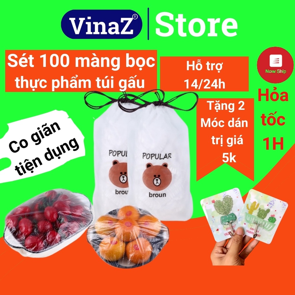 Màng bọc thực phẩm túi gấu VFaz có chun co giãn sét 100 cái an toàn thực phẩm bảo vệ sức khỏe và môi trường MB01