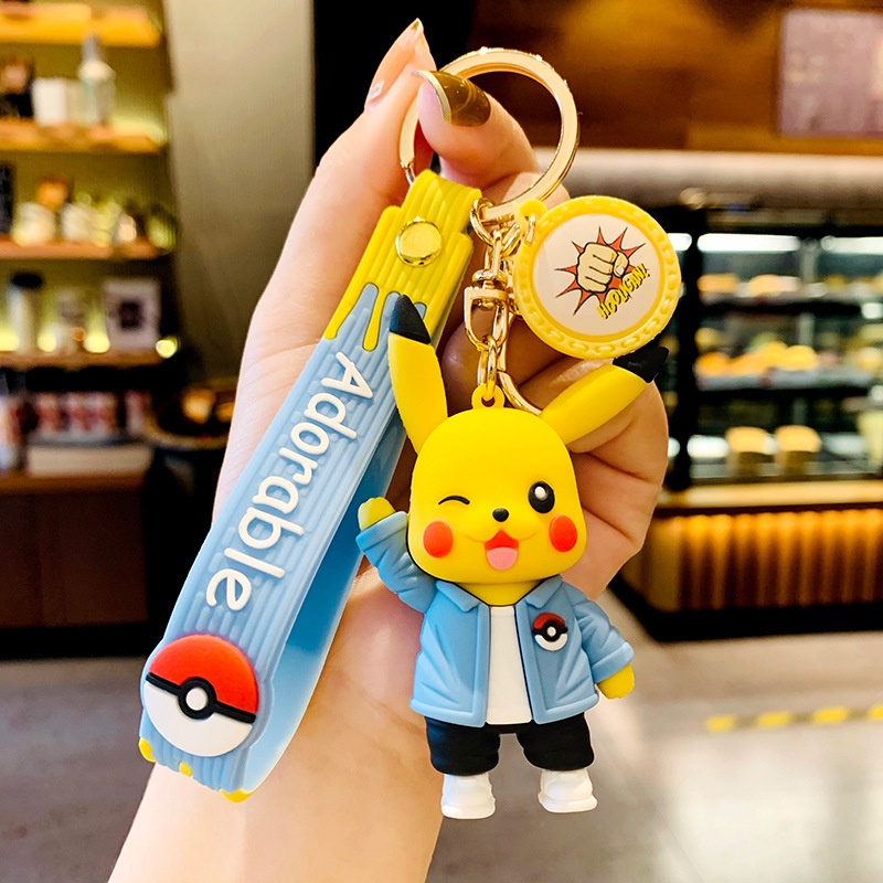 Mặt móc khóa dây chuyền hình búp bê Pokémon Pikachu cho trẻ em treo túi làm quà lưu niệm