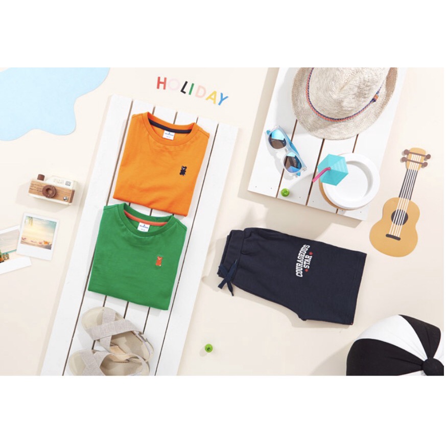 Áo cotton trơn bé trai bé gái thêu ngực gấu Jelis. HA2064