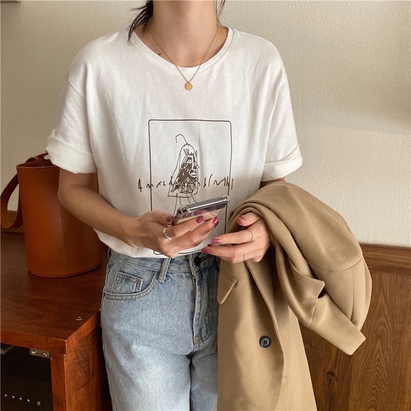 Áo Thun Tay Ngắn Dáng Rộng In Họa Tiết Hoạt Hình Phong Cách Hàn Quốc Thời Trang Mùa Hè Cho Nữ