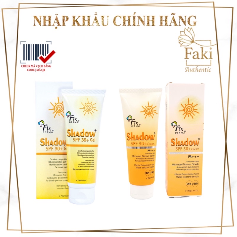 Kem chống nắng Fixderma 75g dạng Gel SPF+ 30, Cream SPF+ 50 NHẬP KHẨU CHÍNH HÃNG