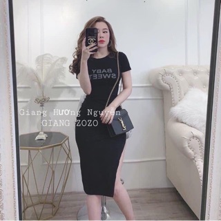 Đầm body in chữ hàng đẹp Hanna