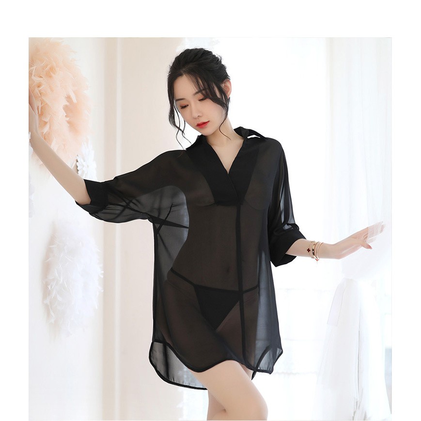 Đầm ngủ sơ mi voan mỏng gợi cảm, áo ngủ xuyên thấu sơ mi sexy TK1897 Đẹp