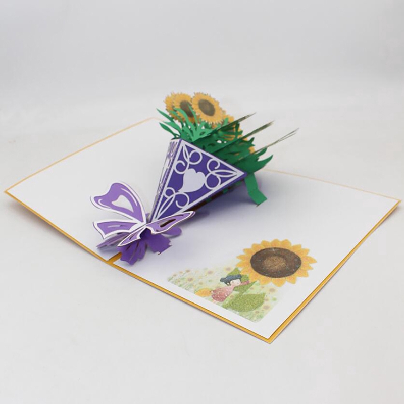 Greeting Gift Cards Sunflower Bouquet 3D Stereo Greeting Card Festival Postcard