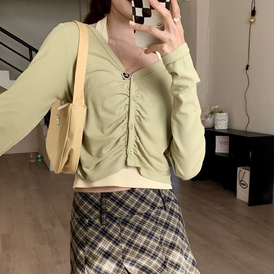 Áo Sơ Mi Tay Dài Cổ Yếm Hai Lớp Màu Sắc Tương Phản Phong Cách Hàn Quốc Thời Trang Mùa Xuân Cho Nữ 2022