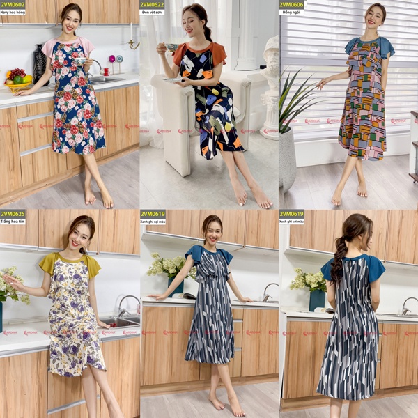 Đầm nữ CARDINA chất lụa Mango cao cấp phối tay Raglag dáng suông họa tiết tinh tế 2VM06