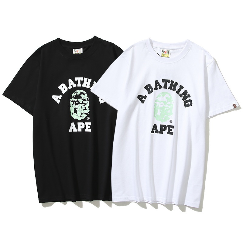 BAPE Áo Thun Tay Ngắn Cổ Tròn Họa Tiết Rằn Ri In Chữ Phong Cách Nhật Bản Cá Tính Cho Nam