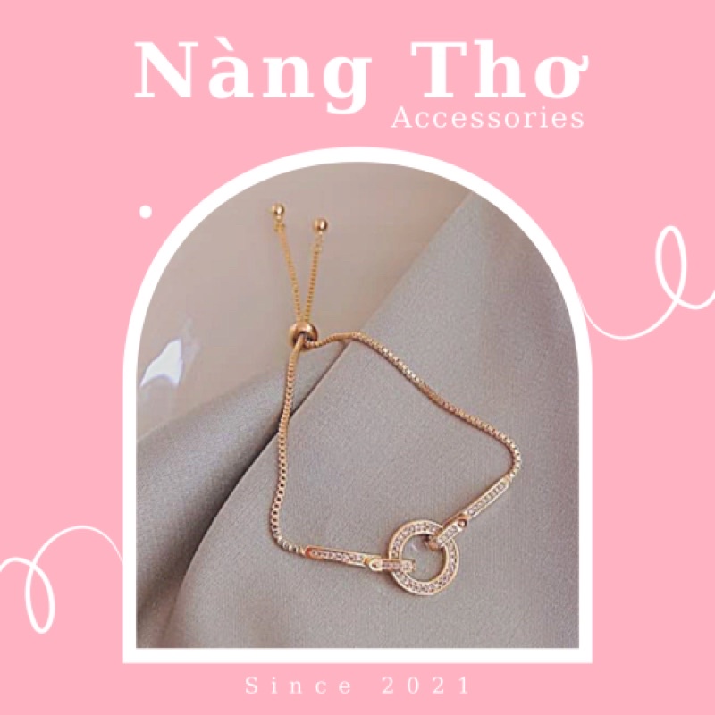 Vòng tay, lắc tay mặt đá tròn khoá rút Nàng Thơ Accessories